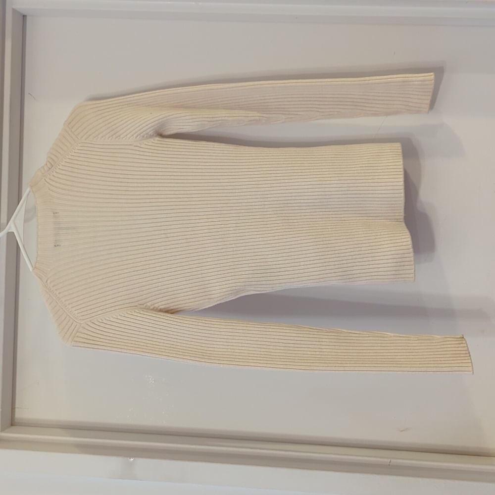 Maje Merino Wool Blend Quarter Zip Ribbed Mock Neck Sweater in Cream 1 US Small - Picture 6 of 8